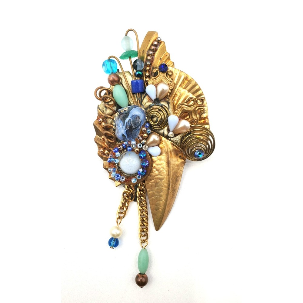 Signed 1994 OOAK Artisan Assemblage Brooch Wearable Art Statement Pin